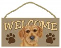Welcome: Skilt i tr m/ruhret gravhund