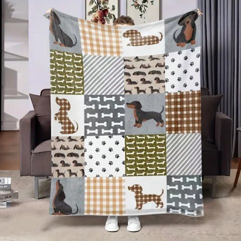 stor fleeceplaid med patchwork-print